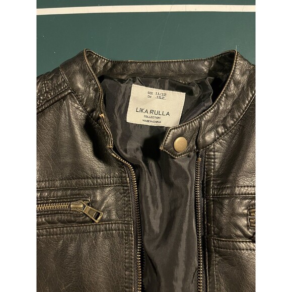 Lika Rulla Collection Kids Youth Faux Leather Jacket Coat Sz 11/12 Zipper Brown - Picture 3 of 7
